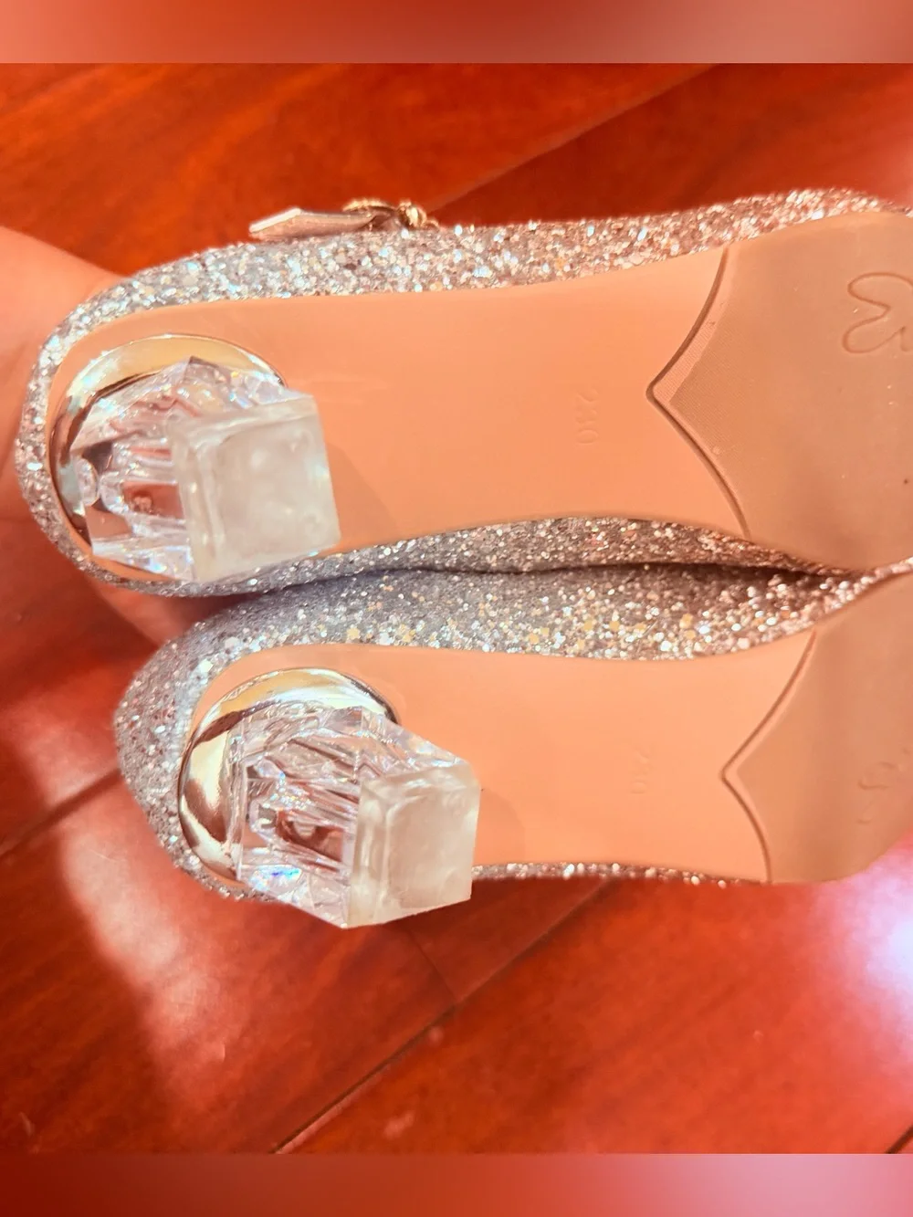 Girls' Glitter Mary Jane Heels with Bow Strap - Rose Gold